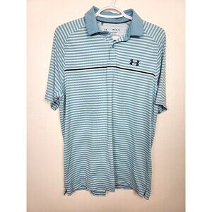 Under Armour blue striped loose fit Iso-Chill polo shirt. Size medium